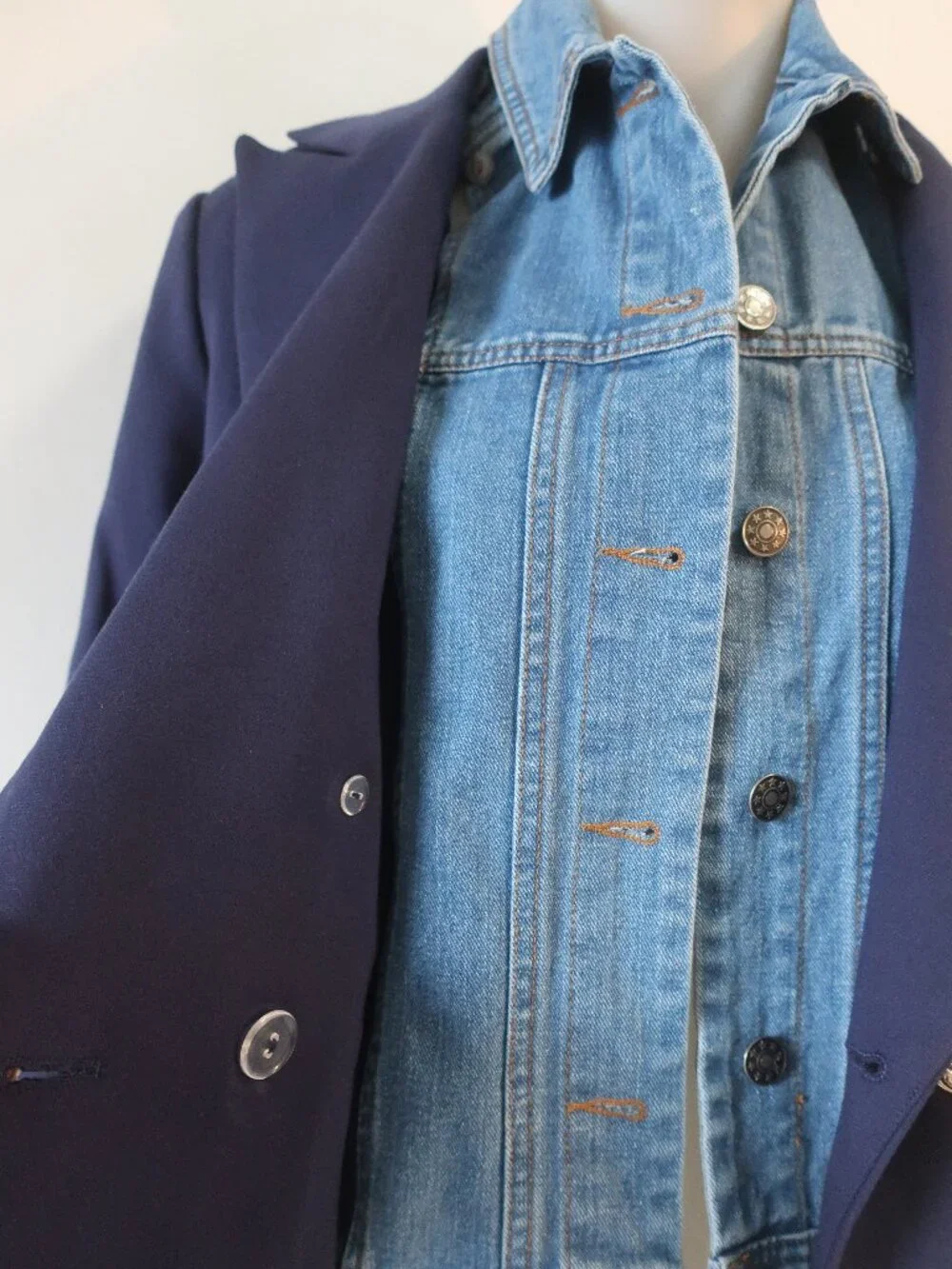 Dolan Navy (Item- 302) Double Breasted Miller Removable Denim Dickey Blazer XS